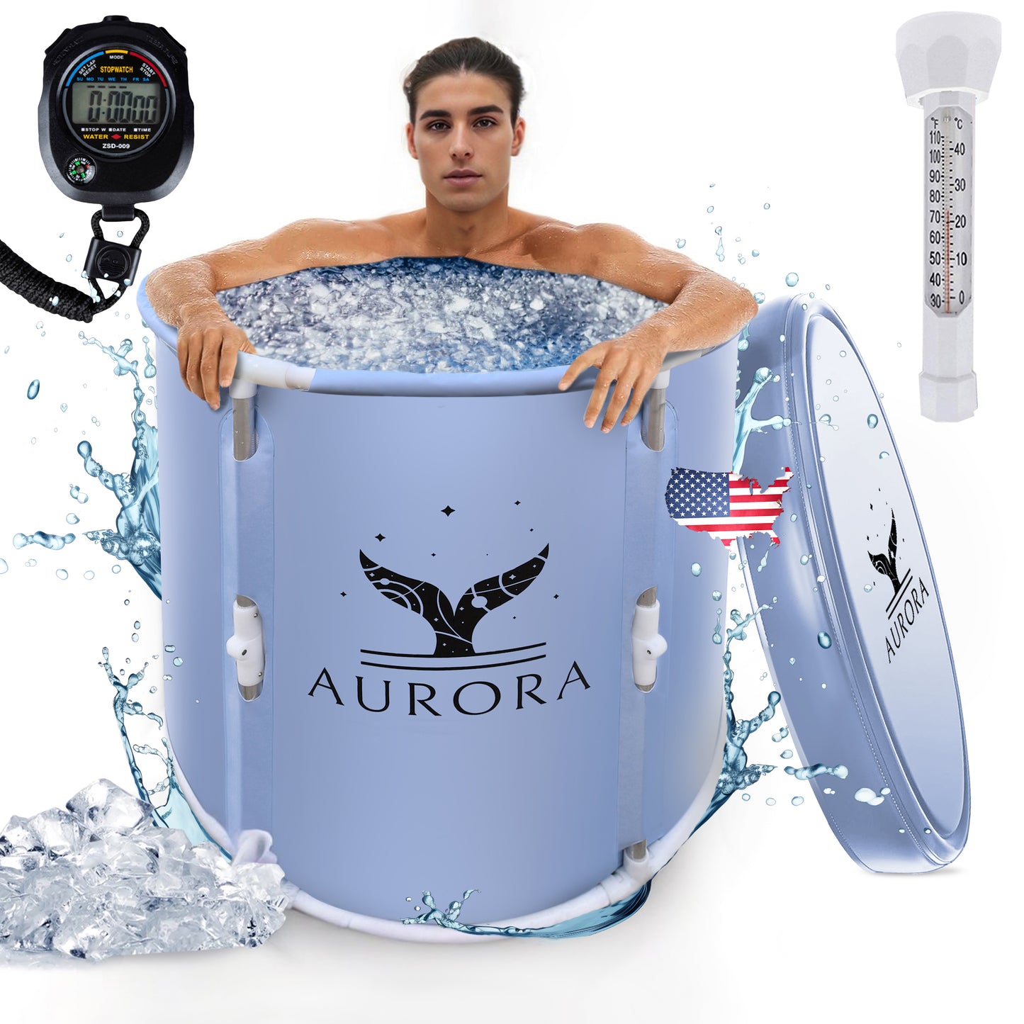 Aurora XL Ice Bath Tub Pro with Thermometer and Timer - For Athletes up to 6'7 - Instant Set-Up with New Collapsible Frame